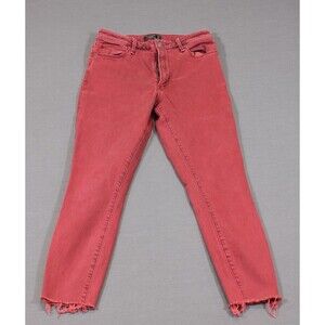 Abercrombie Fitch Simone High Rise Ankle Straight Jeans Red  27/4 Raw Hem